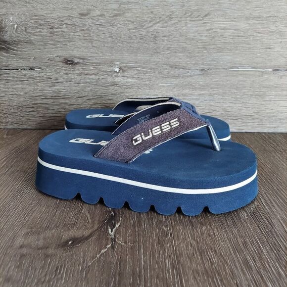 Vintage Guess Platform Flip Flops Sandals Blue White Size 5 - Picture 1 of 10